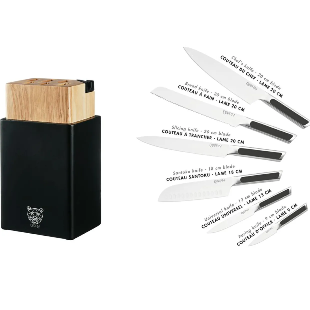 Bjorn Couteaux^Bloc avec couteaux de cuisine Loki Porvoo inox mat - 8 pièces