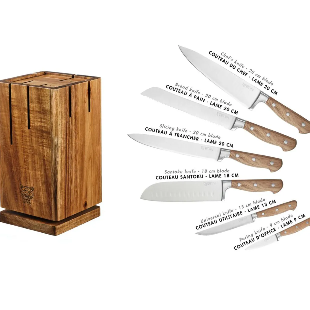 Bloc avec couteaux de cuisine Jakob Skagen bois mat - 7 pièces-Bjorn Hot