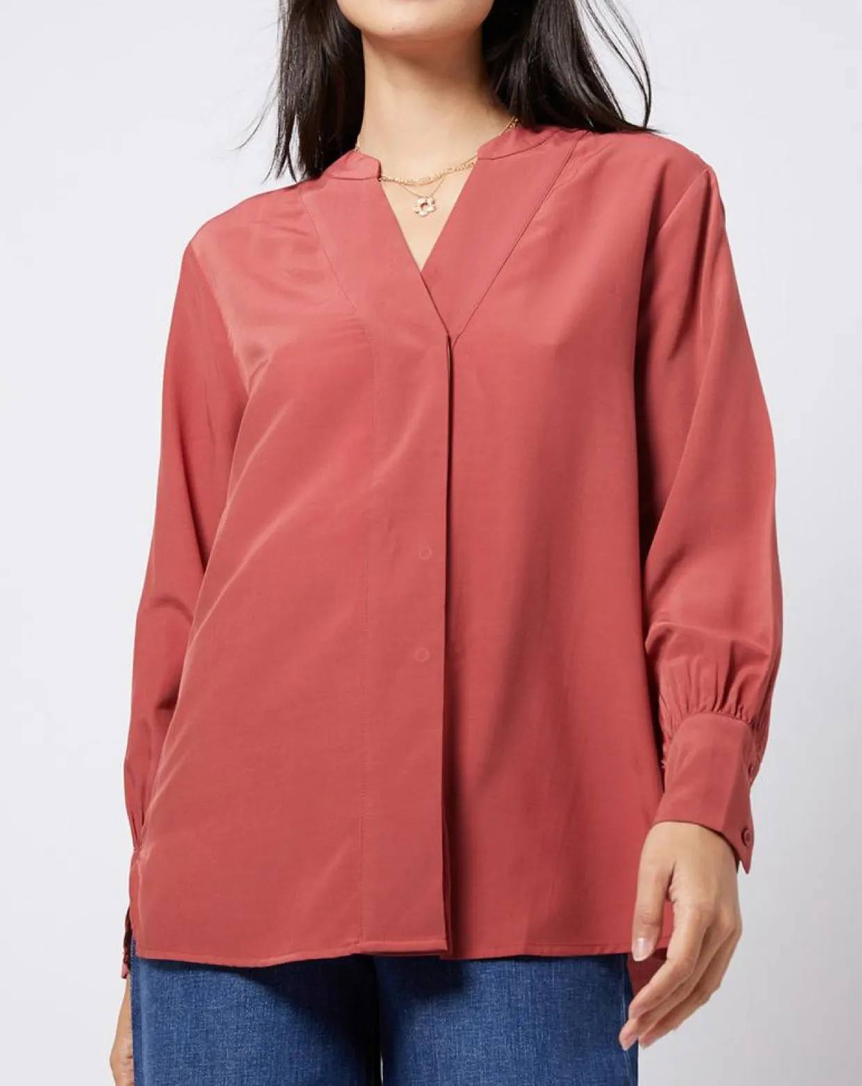 Blouse à encolure en V lenzing™ ecovero™ rouge terracotta-Esprit Best