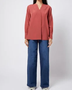 Blouse à encolure en V lenzing™ ecovero™ rouge terracotta-Esprit Best