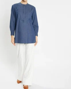 Blouse ajustée Pen bleue-Jodhpur