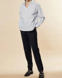 Blouse ample en Coton Couronne rayée bleu ciel-Chloé Stora