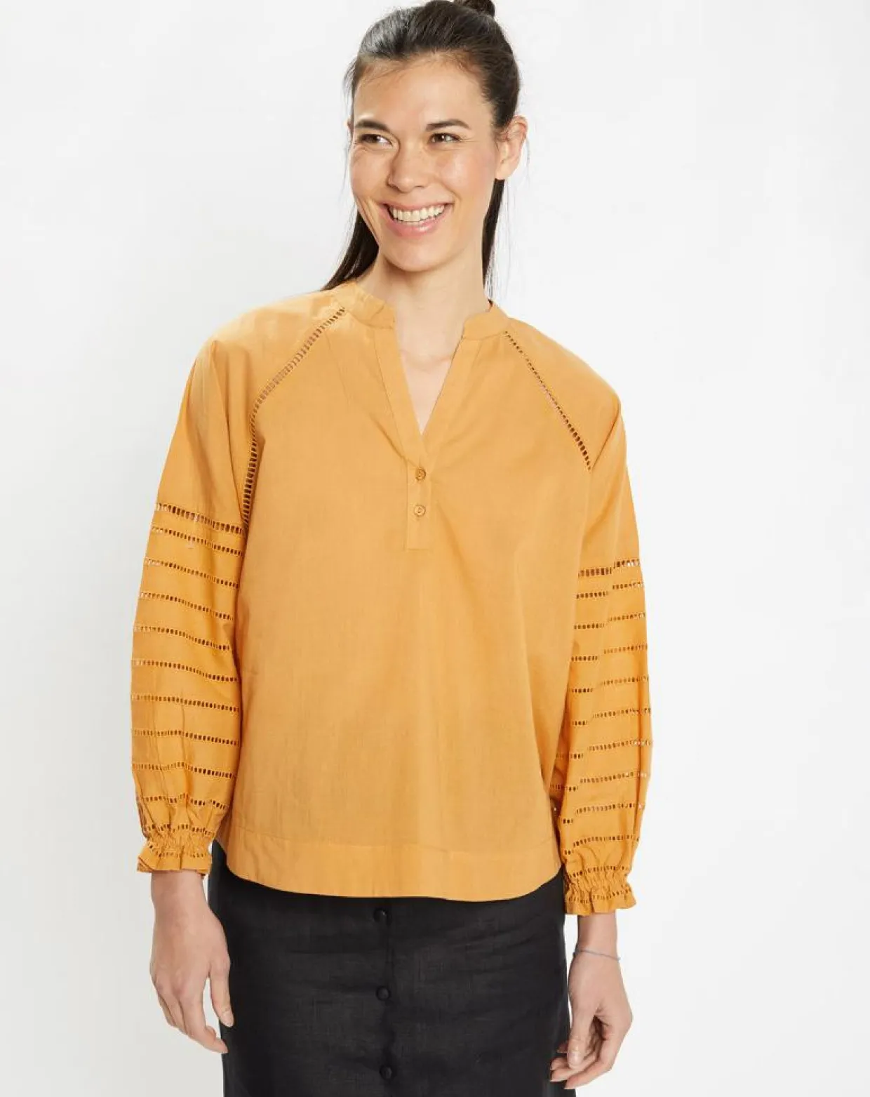 Blouse ample en Coton Ramos broderie jaune foncé-Galeries Lafayette Best