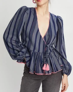 Blouse cache-coeur Ibiza à rayures marine-Manoush Online