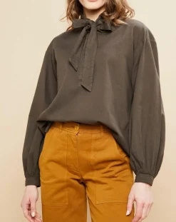 Blouse Charline fines rayures kaki-Hartford Discount