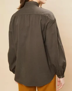 Blouse Charline fines rayures kaki-Hartford Discount