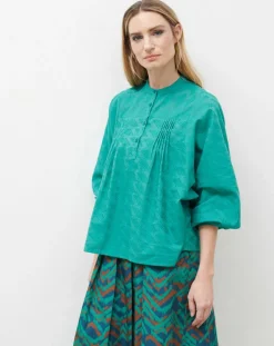 Blouse Célestine à borderies menthe-Caroll Clearance
