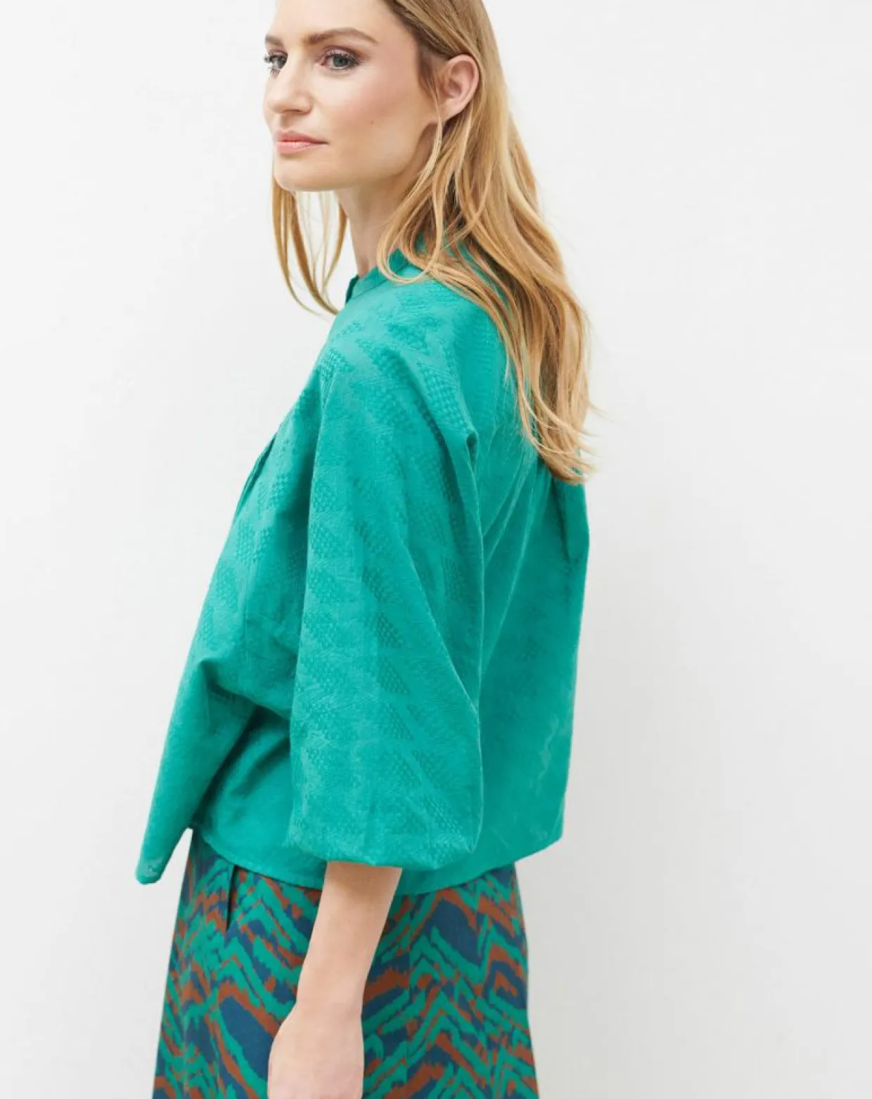 Blouse Célestine à borderies menthe-Caroll Clearance