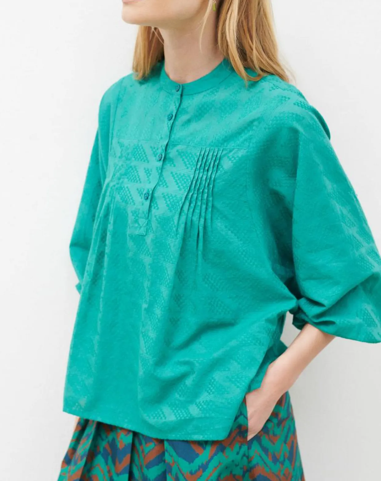 Blouse Célestine à borderies menthe-Caroll Clearance