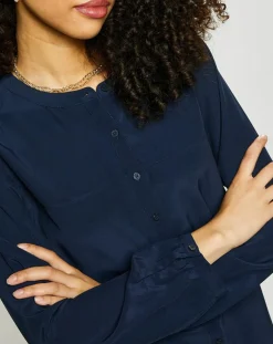 Femme Esprit Tops Et Blouses^Blouse col mao boutons bleu marine