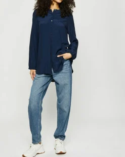 Femme Esprit Tops Et Blouses^Blouse col mao boutons bleu marine