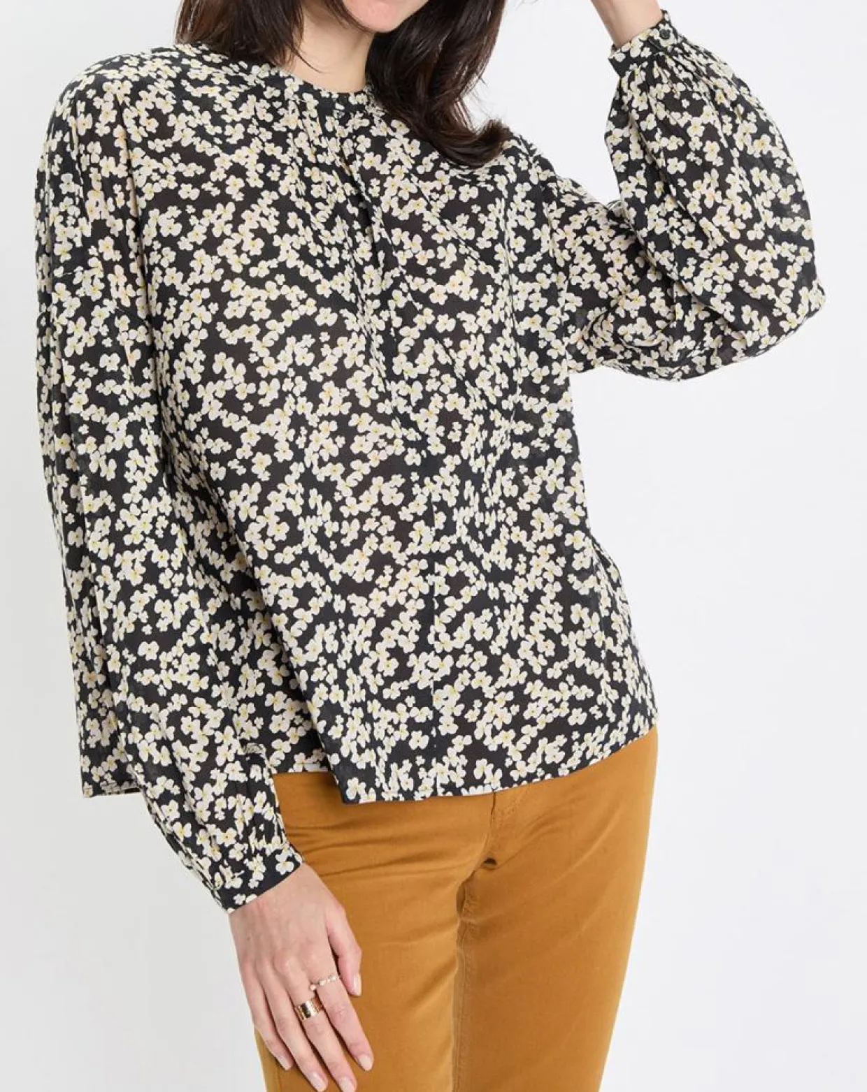 Blouse en Coton bio à fleurs noir/écru-Marc O'Polo Sale