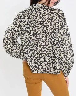 Blouse en Coton bio à fleurs noir/écru-Marc O'Polo Sale