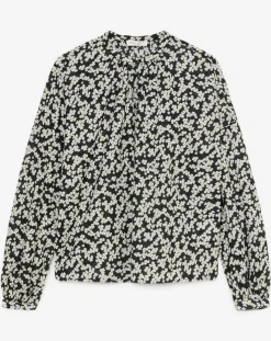 Blouse en Coton bio à fleurs noir/écru-Marc O'Polo Sale