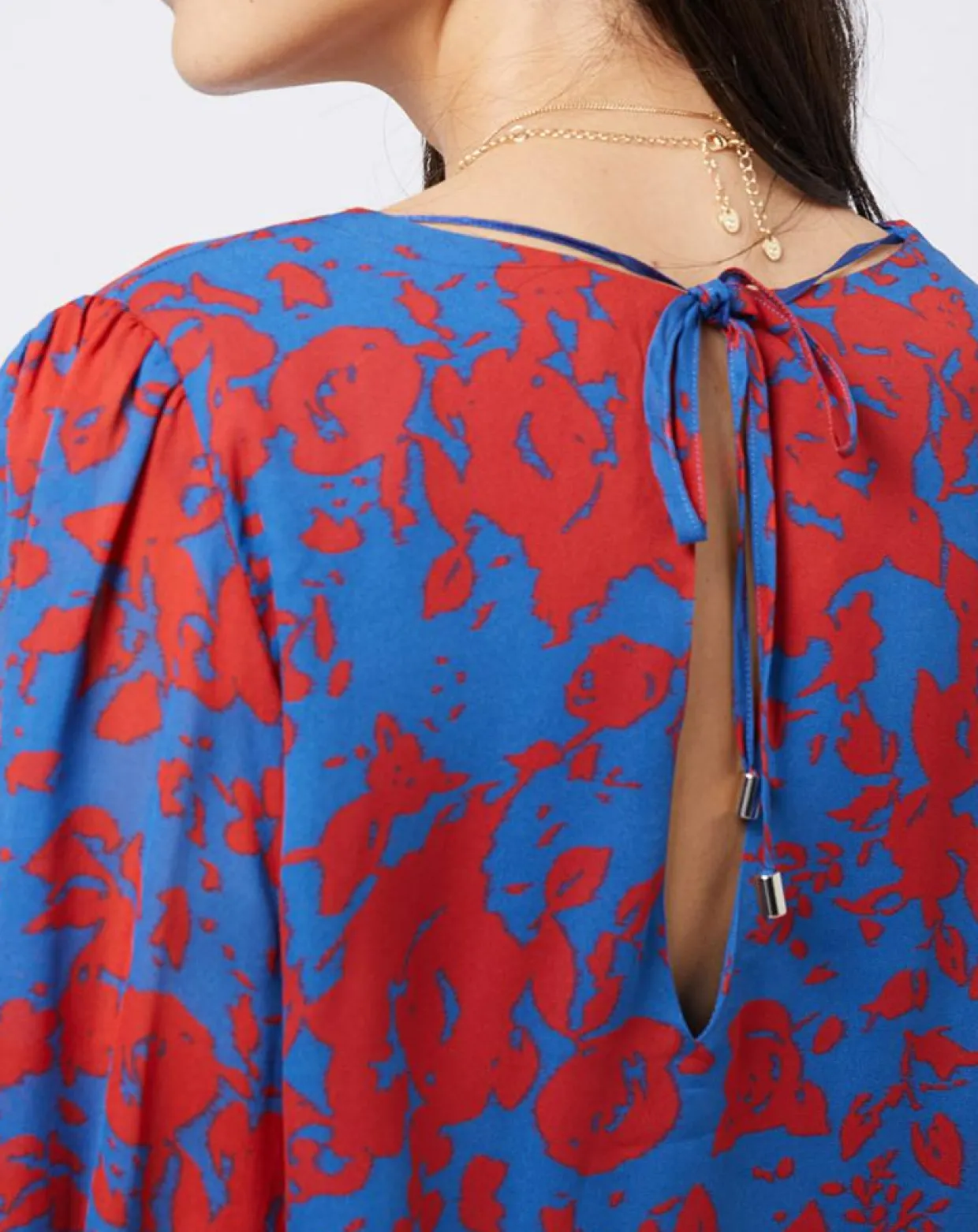 Femme Esprit Tops Et Blouses^Blouse en voile imprimé fendue au dos rouge/bleu