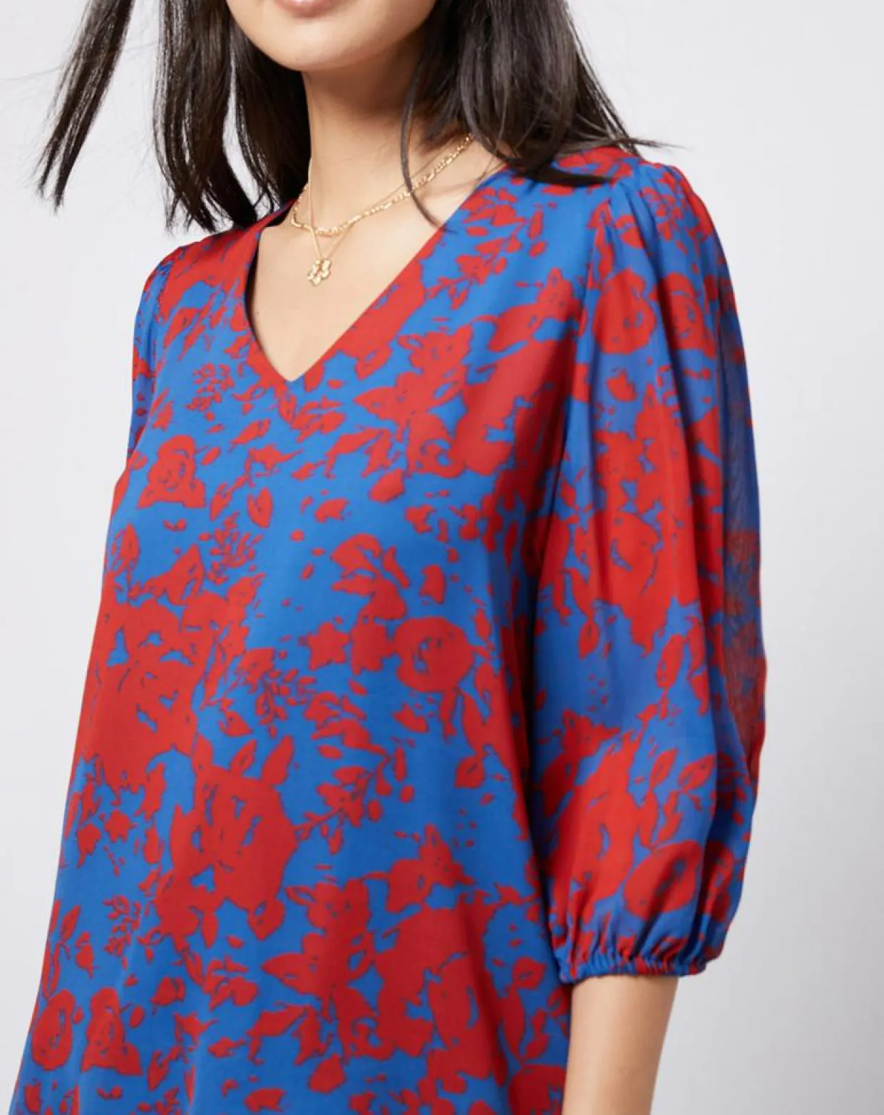 Femme Esprit Tops Et Blouses^Blouse en voile imprimé fendue au dos rouge/bleu