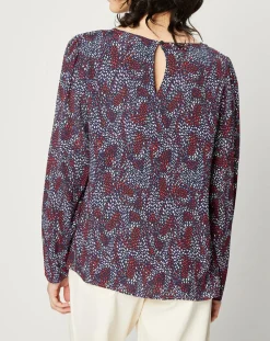 Blouse fluide à manches bouffantes motifs prune/bleu-Esprit Discount