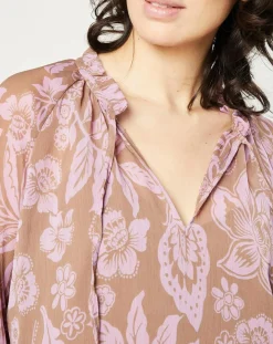 Blouse fluide à manches longues à Fleurs taupe/rose-Esprit Hot