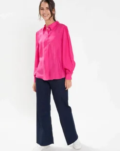 Femme Jodhpur Chemises^Blouse fluide 100% Soie Panos rose fuschia