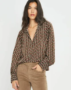 Blouse fluide Store imprimée forest kaki/marron-Lauren Vidal