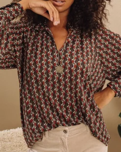 Blouse fluide Store imprimée forest kaki/marron-Lauren Vidal