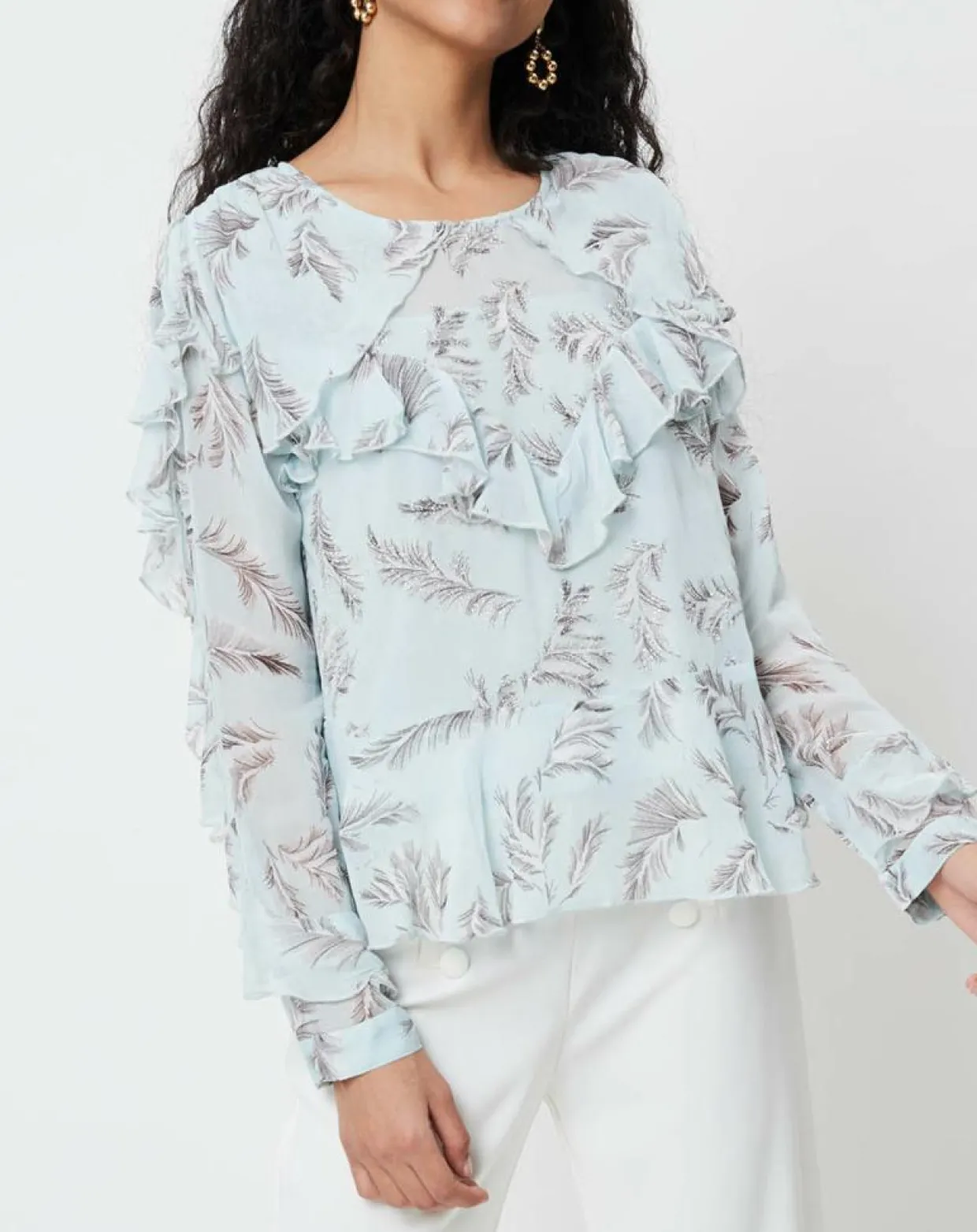 Femme Derhy Tops Et Blouses^Blouse Glamour fluide imprimée fluide bleu ciel