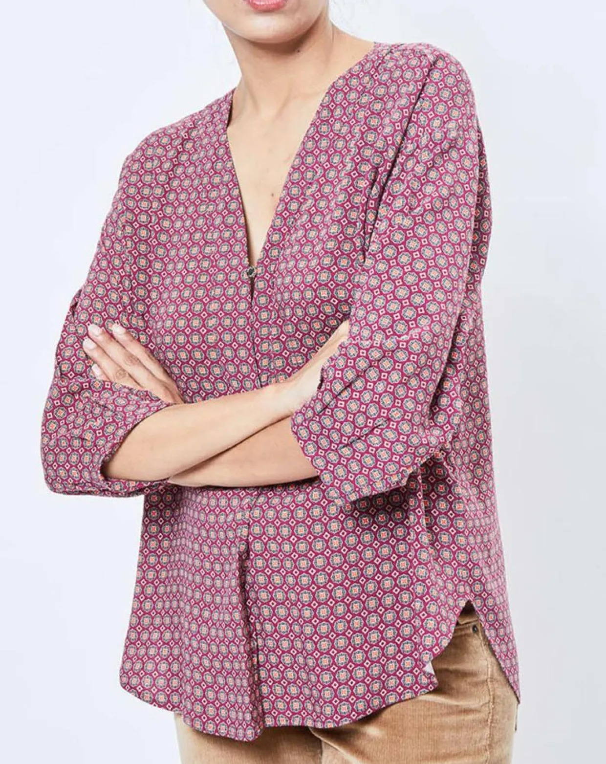 Blouse motif Géométrique rouge/multicolore-Esprit Discount