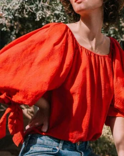 Femme Derhy Tops Et Blouses^Blouse Ralenti texturée manches bouffantes rouge