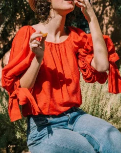 Femme Derhy Tops Et Blouses^Blouse Ralenti texturée manches bouffantes rouge