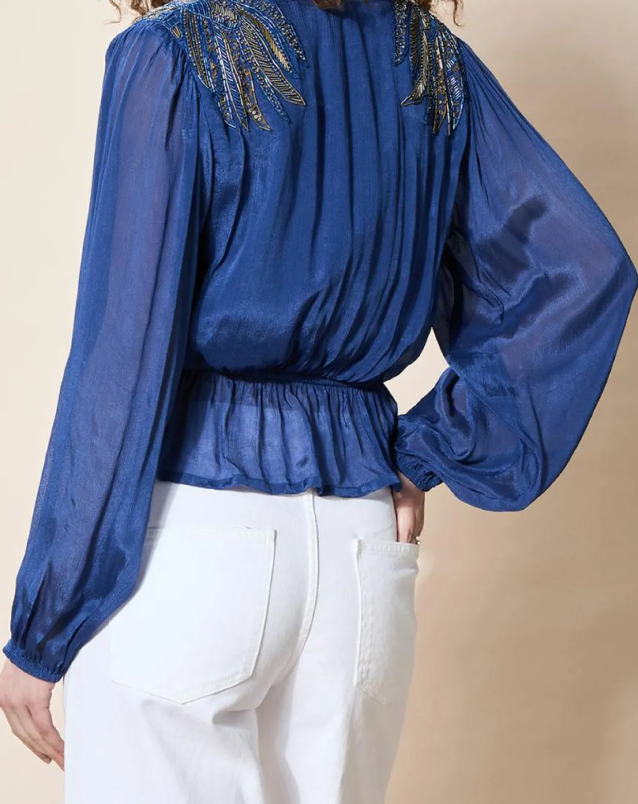 Blouse satinée Airbag bleue-Louizon Online