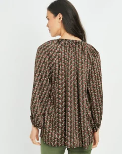 Blouse satinée Ciara imprimée forest kaki/marron-Lauren Vidal Outlet