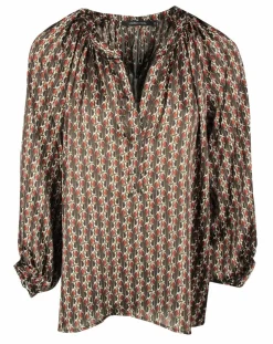 Blouse satinée Ciara imprimée forest kaki/marron-Lauren Vidal Outlet