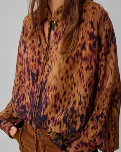 Femme Lauren Vidal Tops Et Blouses^Blouse satinée Elsa imprimée santal marron