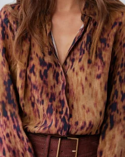 Femme Lauren Vidal Tops Et Blouses^Blouse satinée Elsa imprimée santal marron