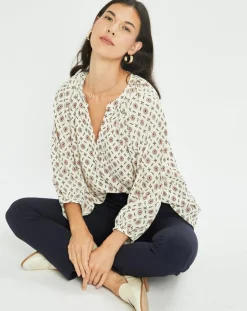 Blouse satinée Store imprimée luciole écrue-Lauren Vidal Discount