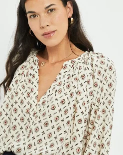 Blouse satinée Store imprimée luciole écrue-Lauren Vidal Discount