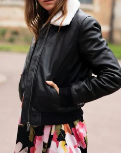 Femme La Petite Etoile Vestes, Blousons^Blouson Aviateur en Cuir Zola noir