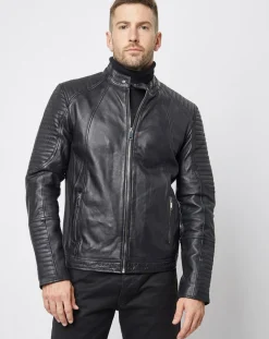 Blouson Biker en Cuir Juda noir-Blue Wellford Sale