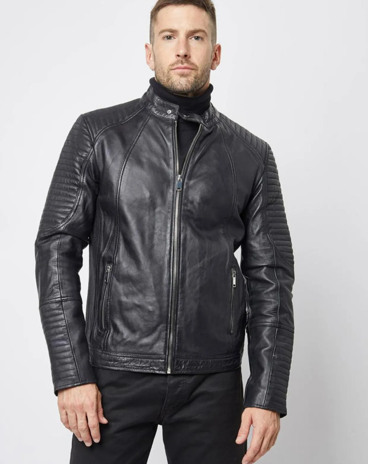 Blouson Biker en Cuir Juda noir-Blue Wellford Sale