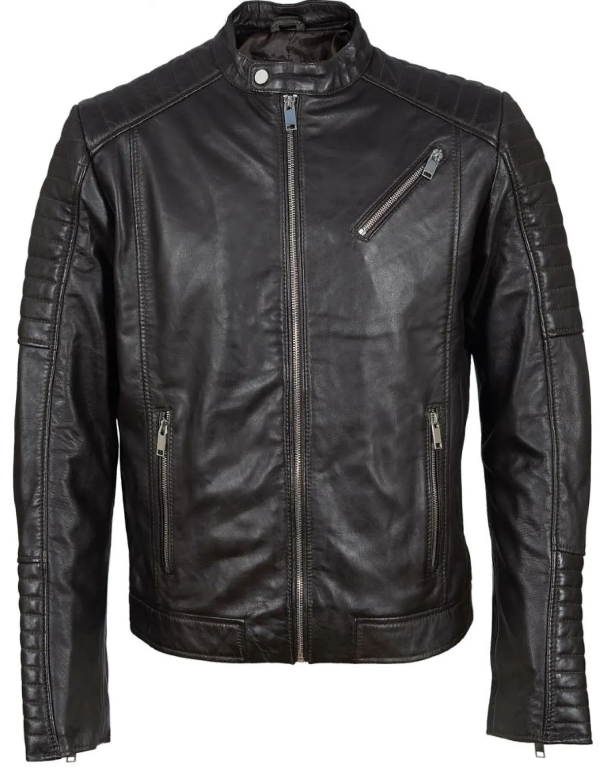 Homme Blue Wellford Vestes, Blousons^Blouson Biker en Cuir Junior marron