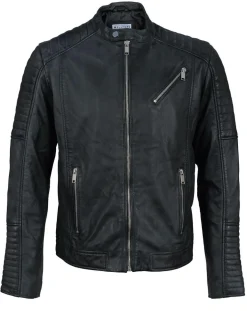 Homme Blue Wellford Vestes, Blousons^Blouson Biker en Cuir Junior noir