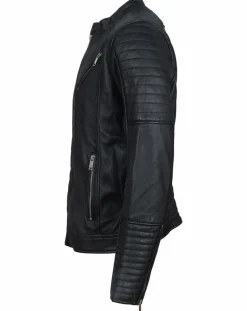 Homme Blue Wellford Vestes, Blousons^Blouson Biker en Cuir Junior noir