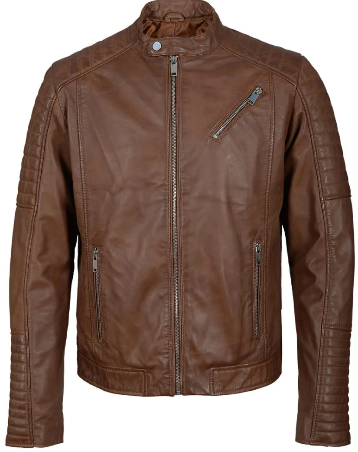 Homme Blue Wellford Vestes, Blousons^Blouson Biker en Cuir Junior cognac