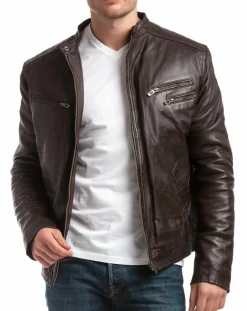 Blouson en Cuir Alessandro marron-Chyston Outlet