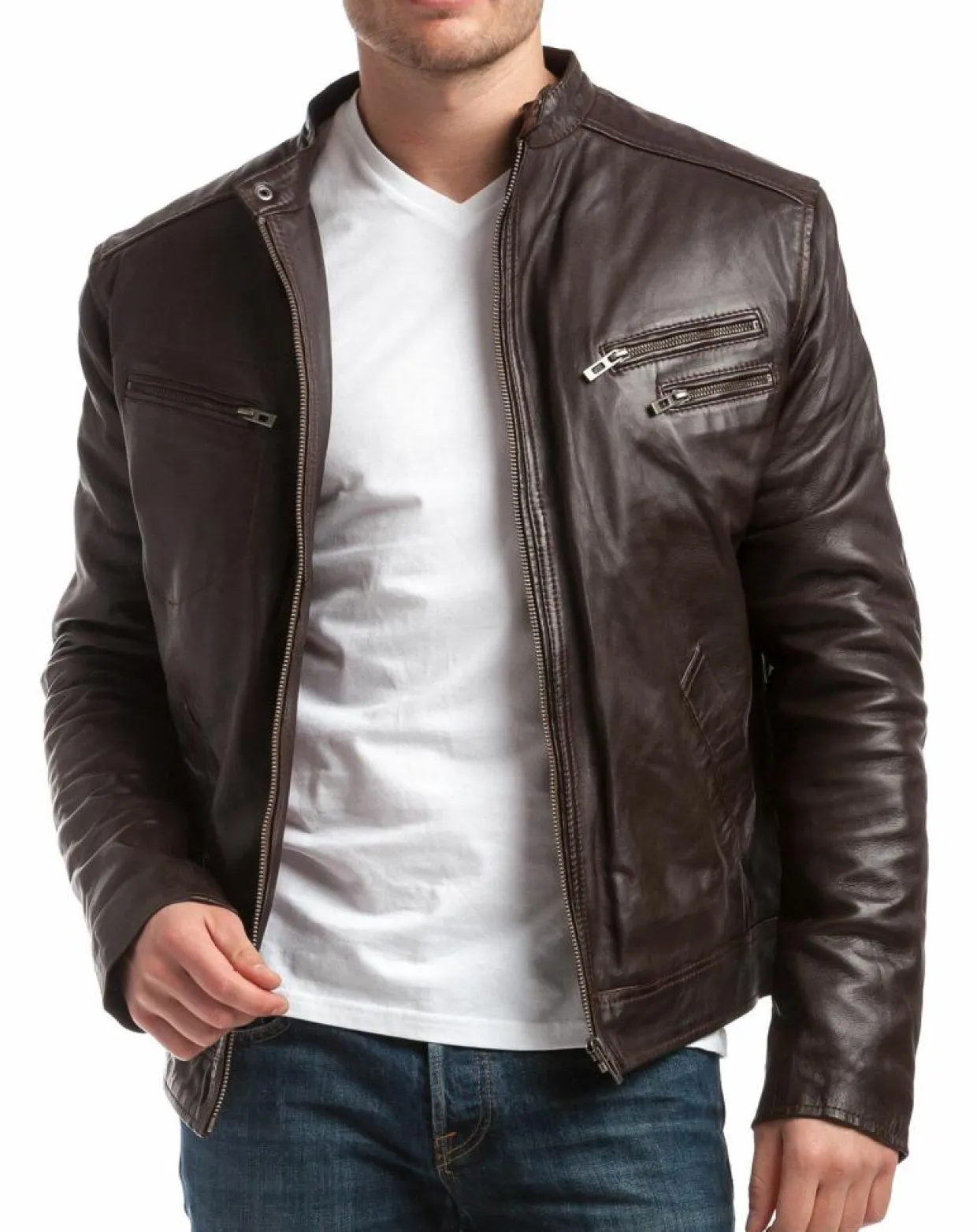 Blouson en Cuir Alessandro marron-Chyston Outlet