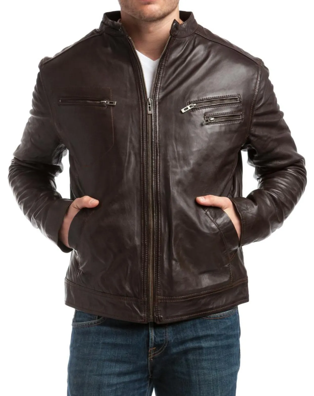 Blouson en Cuir Alessandro marron-Chyston Outlet