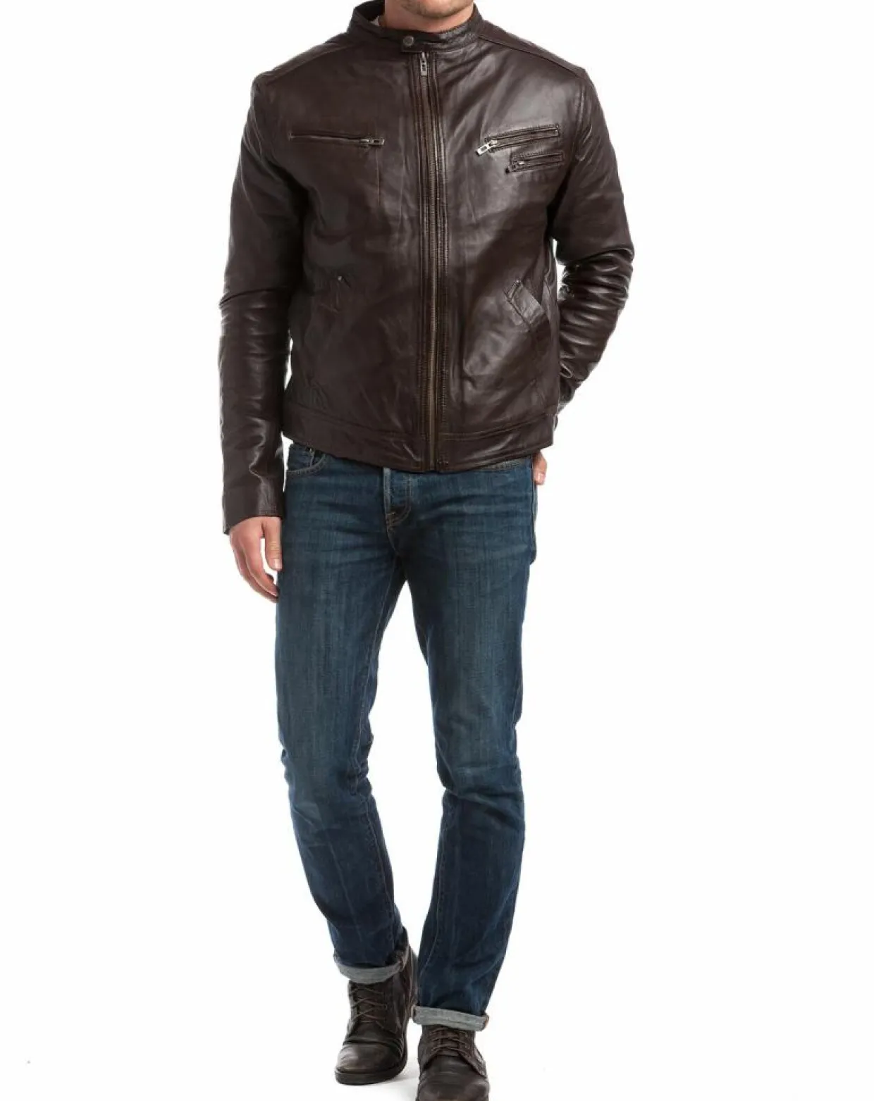 Blouson en Cuir Alessandro marron-Chyston Outlet