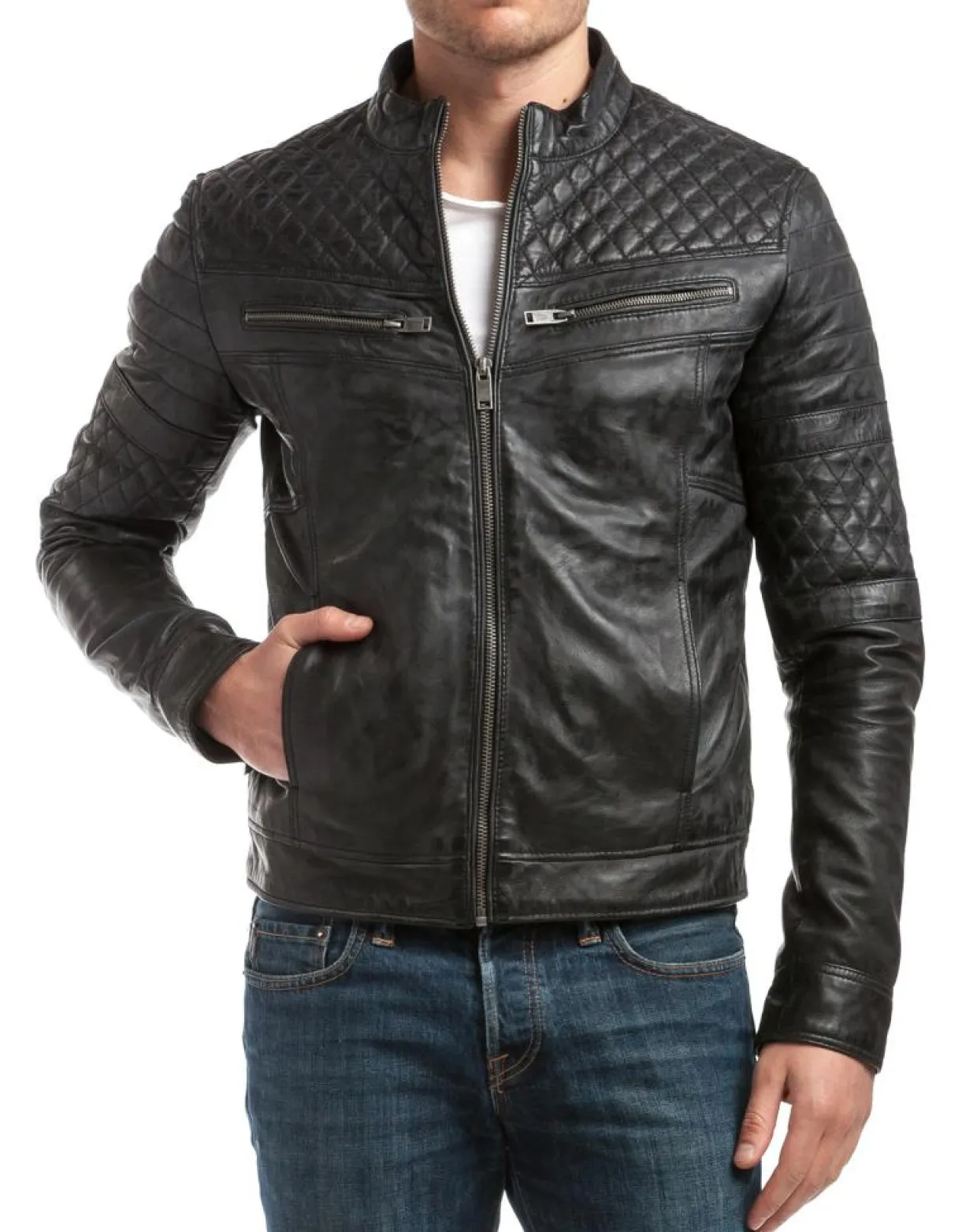 Blouson en Cuir Marcus noir vintage-Chyston Clearance