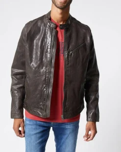 Homme Pepe Jeans Vestes, Blousons^Blouson en Cuir Motard gris foncé