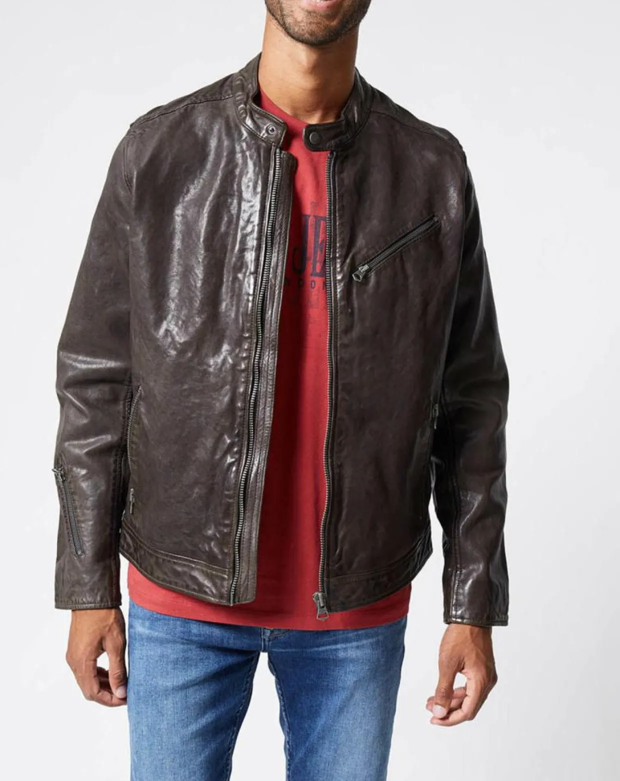 Homme Pepe Jeans Vestes, Blousons^Blouson en Cuir Motard gris foncé